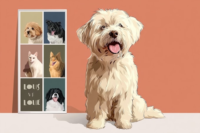 draw vector cartoon for your pet, dog pet potrait