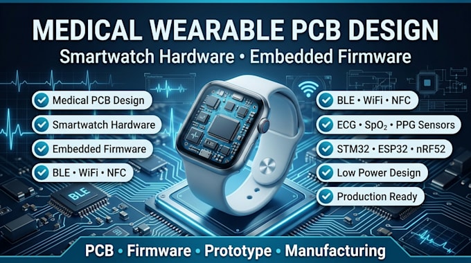 design medical wearable pcb smartwatch hardware and embedded system firmware