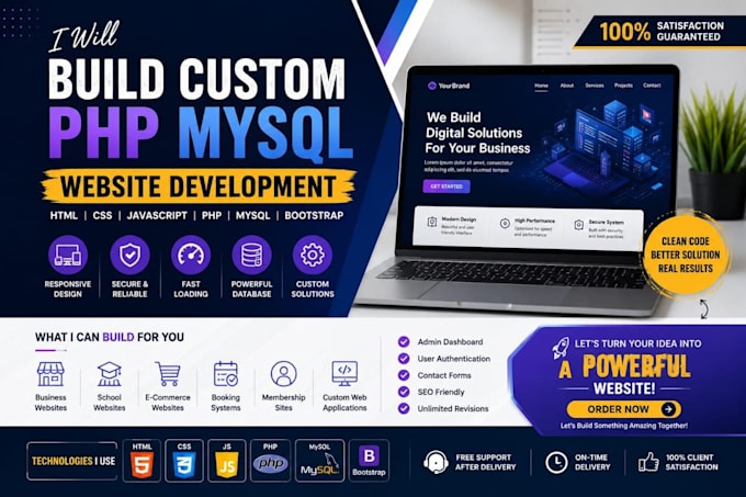 build a custom PHP mysql website using HTML CSS javascript