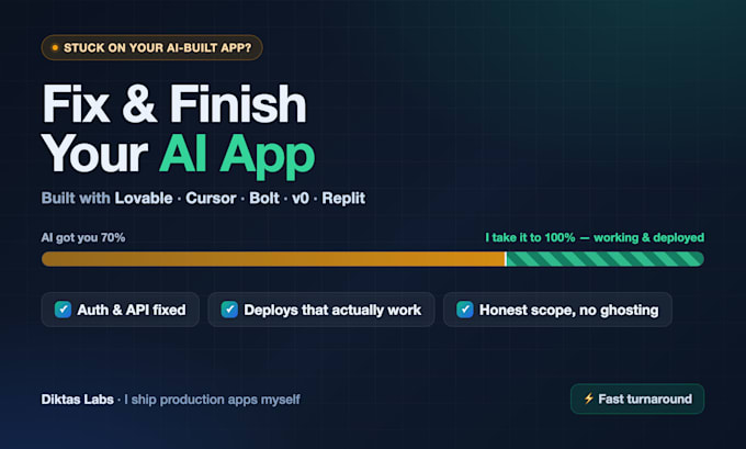 fix and finish your ai generated app lovable cursor bolt v0