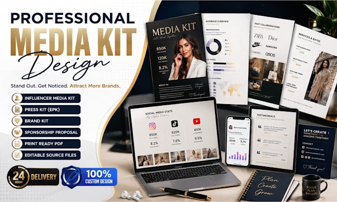design epk, media kit, press kit, one sheet with clickable buttons