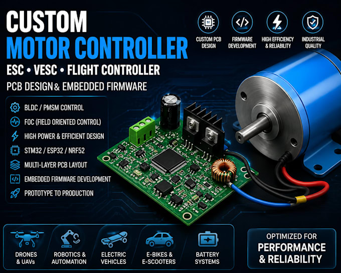 design custom esc, vesc, motor controller, drone flight controller