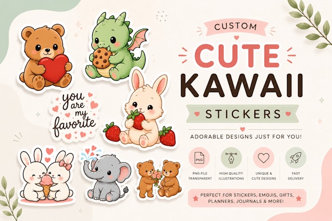 draw cute kawaii doodles,stickers illustrations