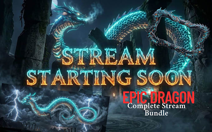 provide a complete static dragon stream overlay bundle and twitch logo