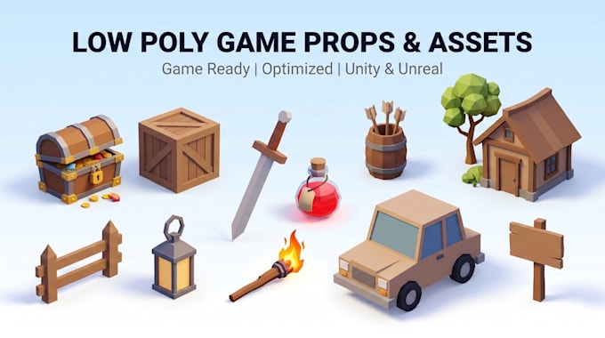 create low poly 3d game props and assets for your game