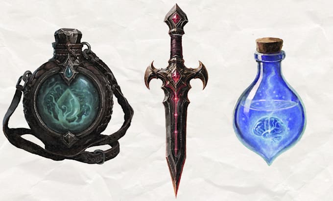 create hand painted rpg game items and card game assets