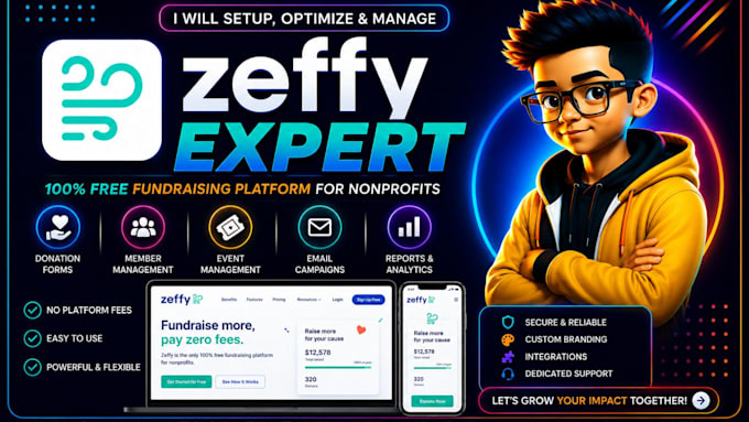 setup zeffy, bloomerang, givebutter, gofundme and fundraising site and campaign