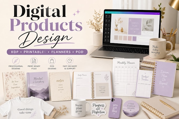 design digital products for KDP, printable and pod