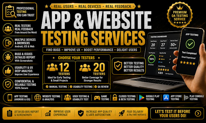 do app testing, website testing, QA testing and user testing