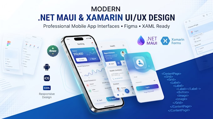 design modern dot net maui or xamarin forms UI UX for mobile apps