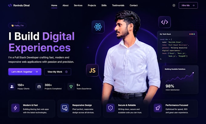 build a modern responsive landing page react, HTML, CSS, js