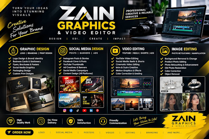 do graphic desighning and video editing and branding