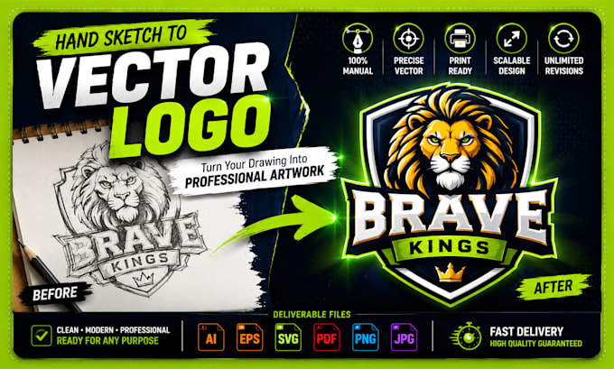 convert your hand drawn sketch into a professional vector logo