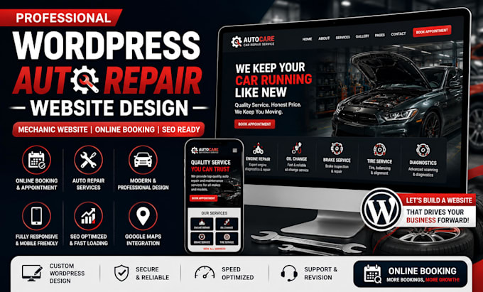 design wordpress auto repair website, mechanical website, online booking website