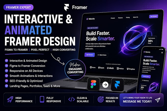 do interactive and animated framer website design, figma to framer, framer