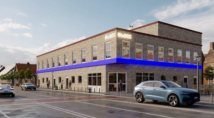 visualize urban building,exterior renovation, commercial facade,office complex