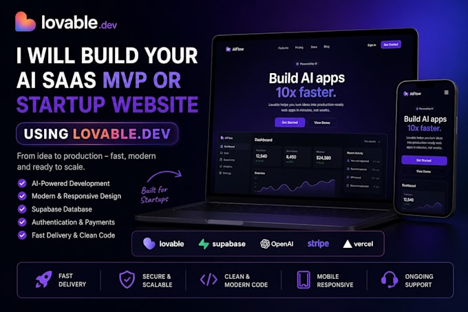 develop a modern ai startup website using lovable