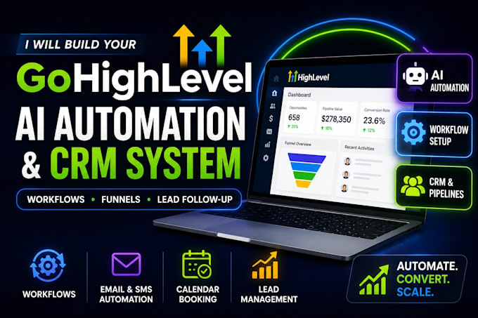 set up go high level CRM, workflows, automations, funnels and a2p