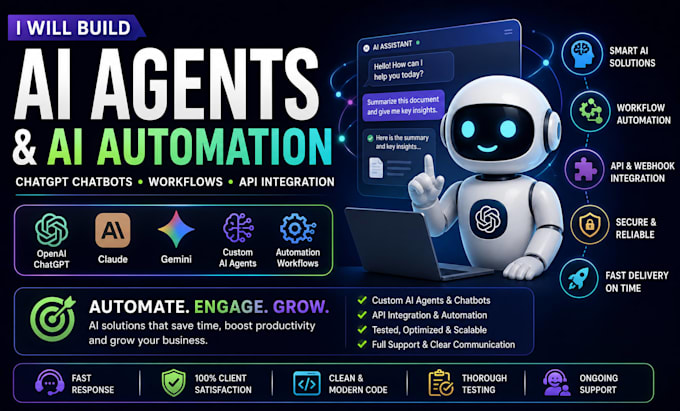 build ai agents, chat gpt chatbots, ai automation and custom workflows