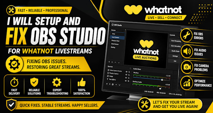 setup and fix obs studio for whatnot livestreams