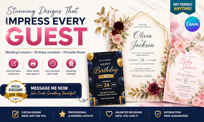 design wedding invitation, birthday invitation and printable poster