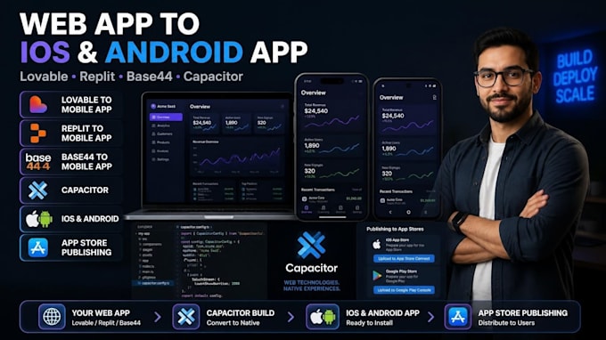 convert lovable replit base44 to capacitor ios android app publish to app store