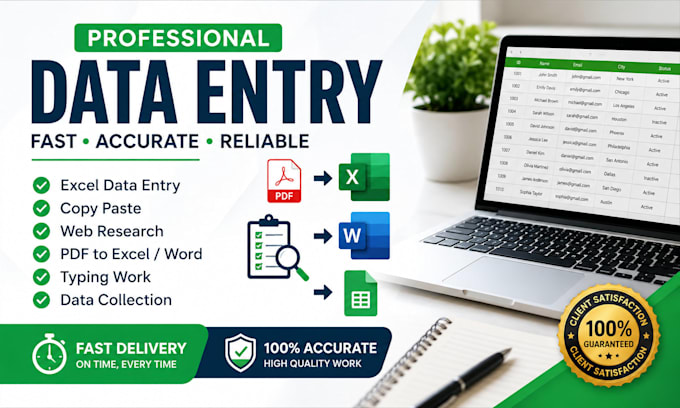 do accurate data entry, excel, copy paste and web research