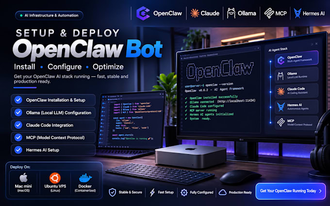 setup openclaw bot install open claw ollama mcp hermes vps claude code mac mini