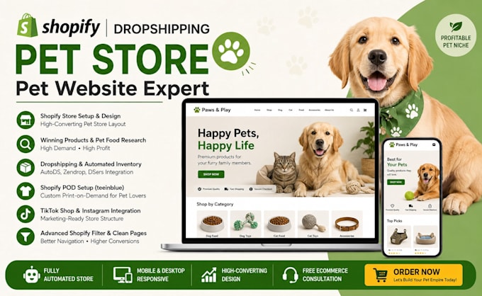 shopify dropshipping pet store pet website shopify expert shopify store design