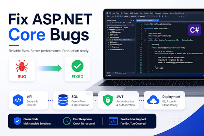 fix asp net core bugs API issues and sql server errors