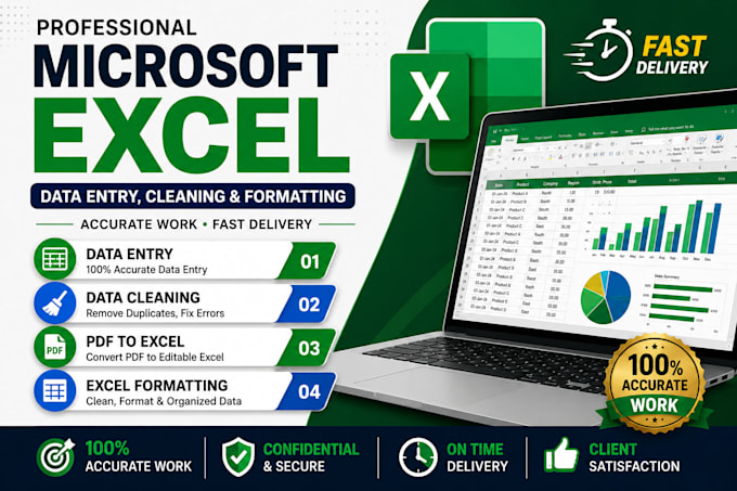 do microsoft excel data entry, data cleaning and formatting