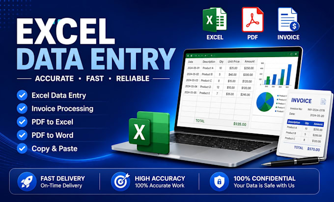 do accurate excel data entry and PDF conversion