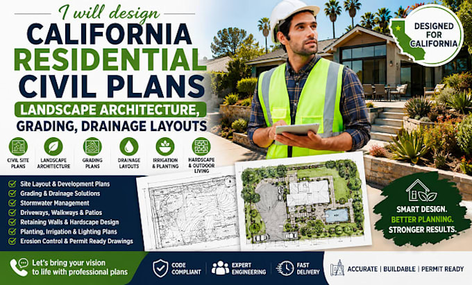 design california residential civil plan landscape architecture grading drainage