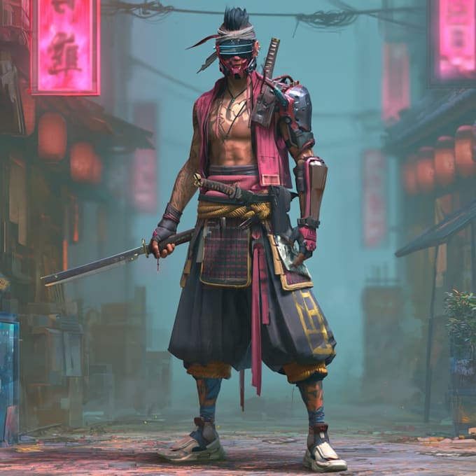 cyberpunk samurai street warrior art