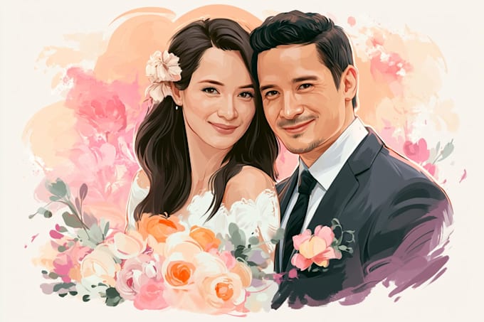 draw couple portrait for wedding illustration
