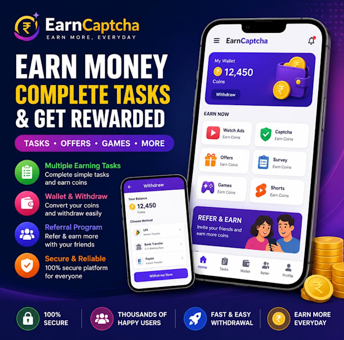 create a modern earn money, reward, cashback and task website