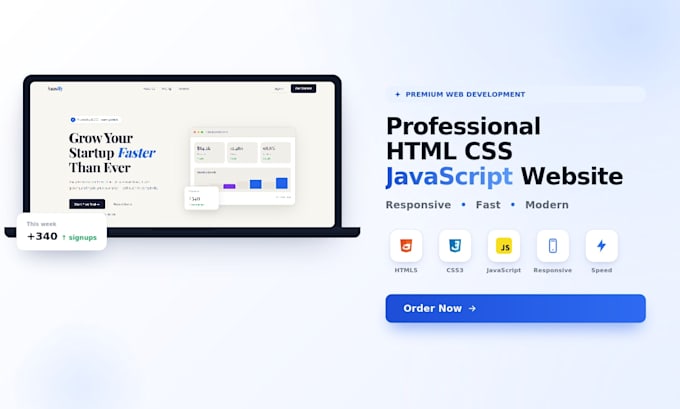create responsive HTML CSS javascript website or landing page