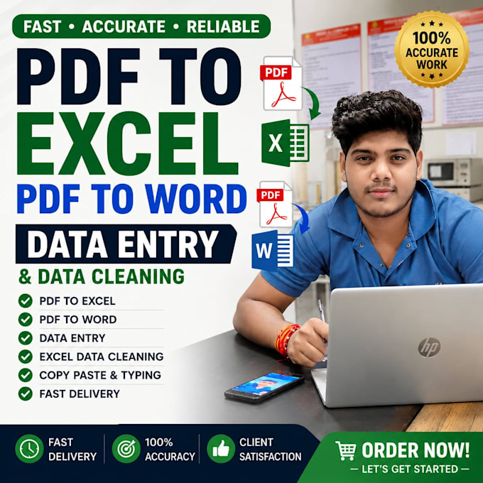 do PDF to excel, PDF to word, data entry and excel data cleaning