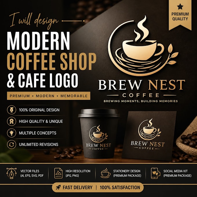 design a modern coffee shop and cafe logo