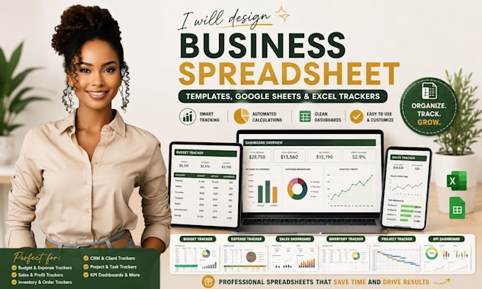design business spreadsheet template, google sheet and excel tracker