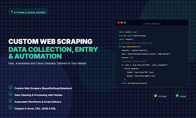 do web scraping data collection, entry, data cleaning using python and excel