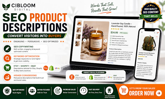 write SEO optimized product descriptions for etsy shopify and ebay