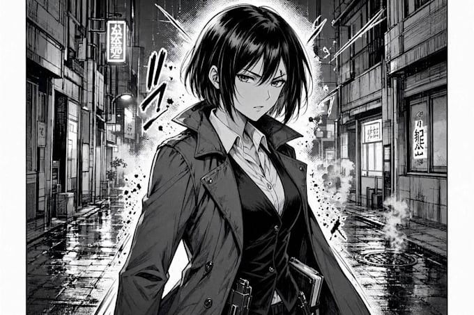create black and white manga comic page artwork