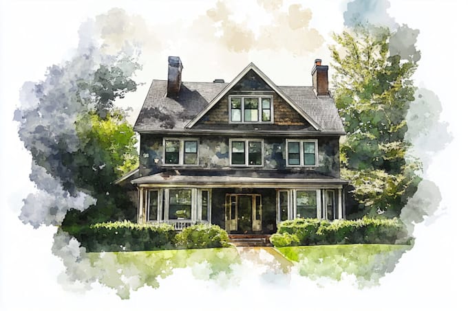 custom digital watercolor house