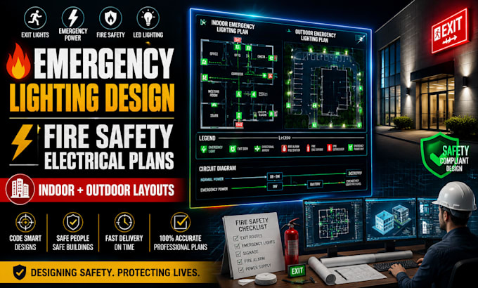 design indoor outdoor emergency lighting fire safety electrical layout