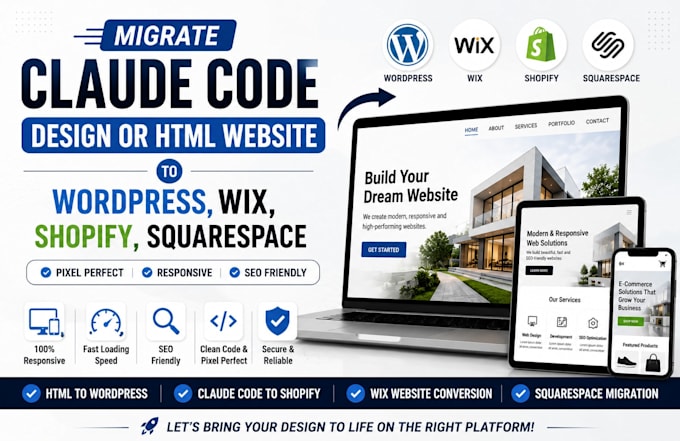 migrate claude code design website html to wordpress wix shopify squarespace