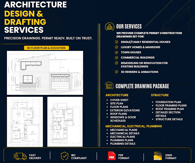 do architcture, structure, and mep design and drafting for permit construction