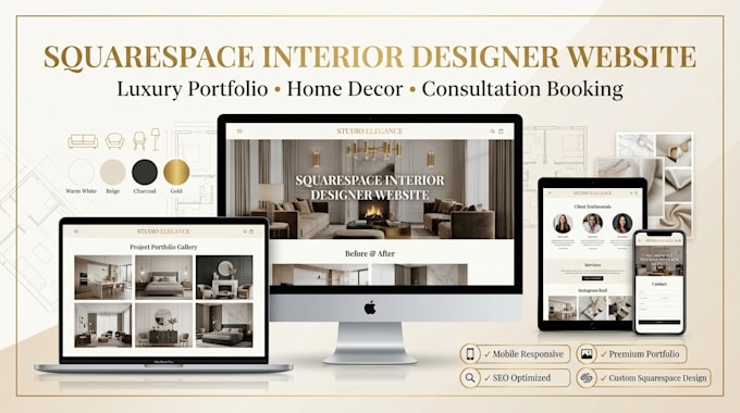 design squarespace interior designer website, home decor portfolio, luxury websi