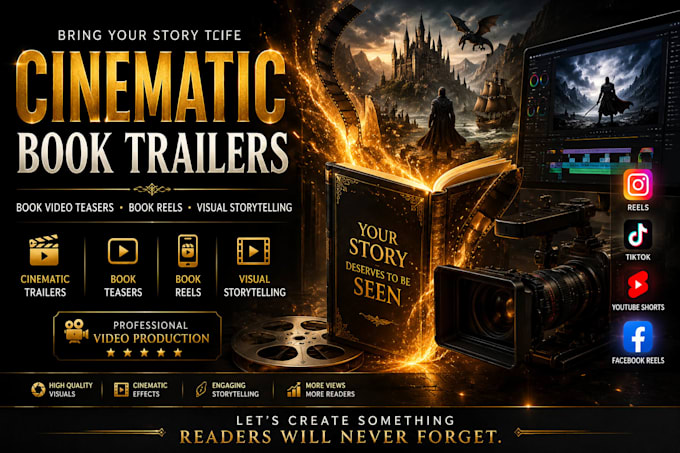 create a cinematic book visuals, teaser, and book reel for authors