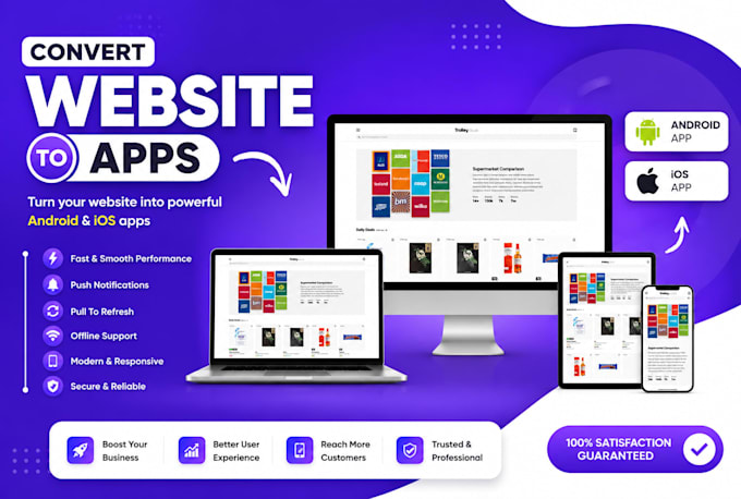 convert websites to android or IOS apps in 30 mins